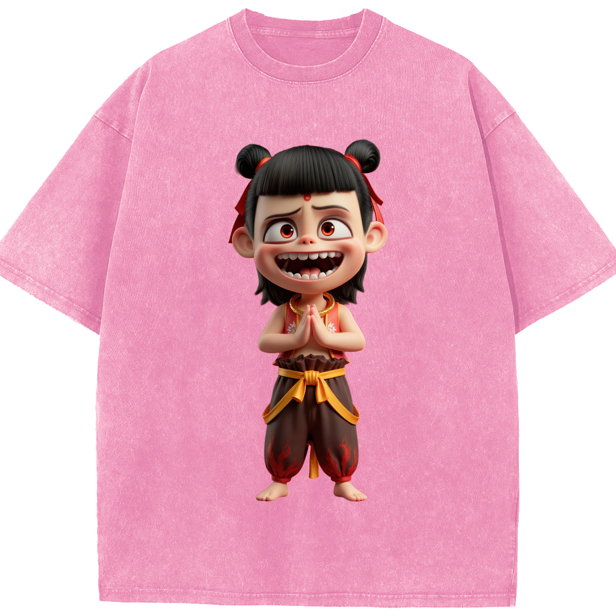 （画像用） Ne Zha 2 ナタ 魔童の大暴れ 綿100% ヴィンテージ風 半袖Tシャツ（フロントプリント）